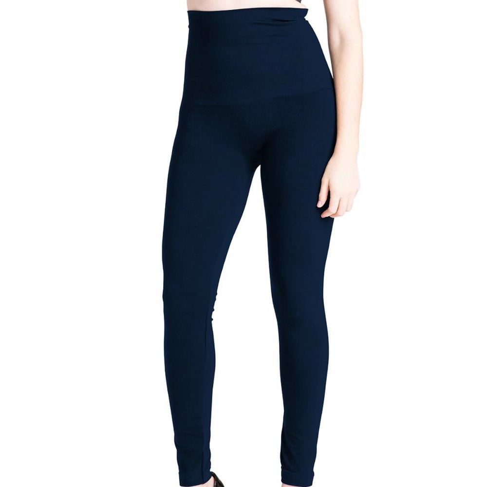 Preggo High Rise Camo-Print Snapback Postpartum Leggings Size L/XL Navy